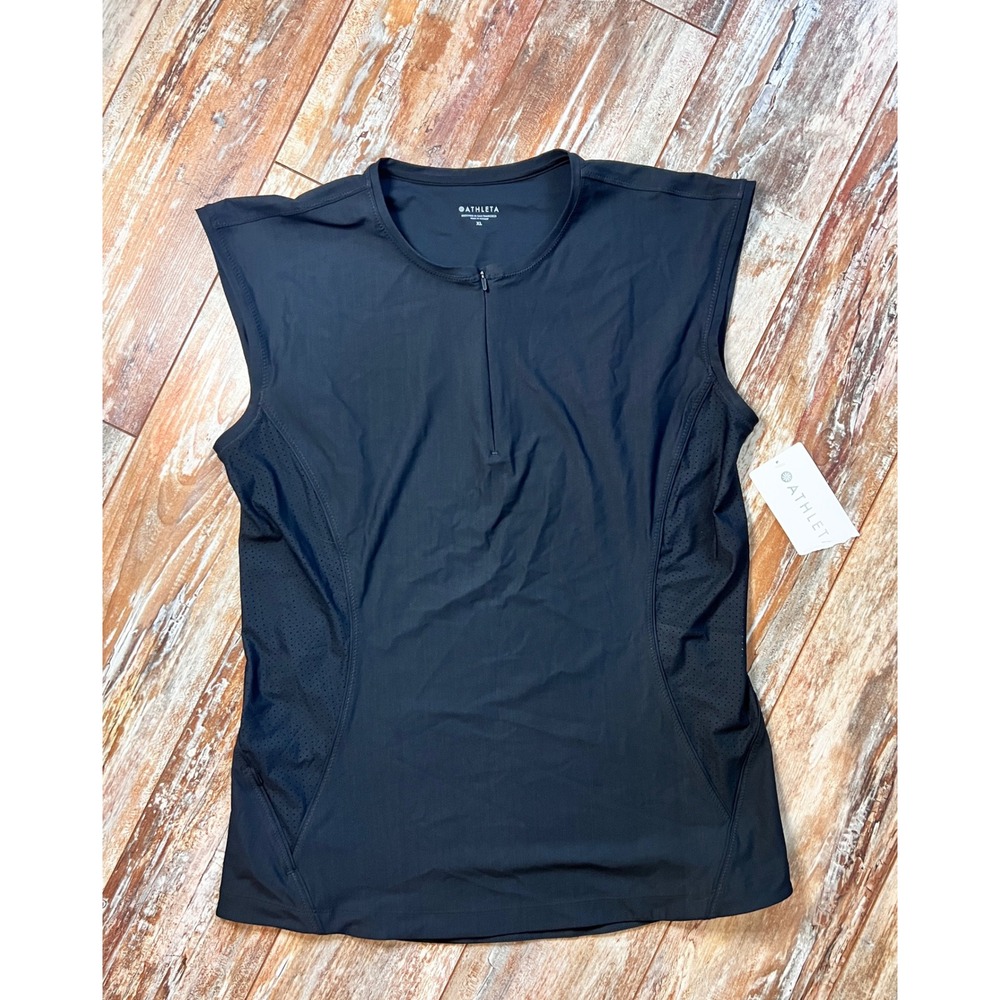 NWT Athleta Pacifica II Tank XL Black UPF Quarter Zip Sleeveless Active Top